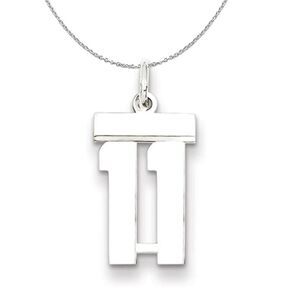 Silver, Athletic Collection, Small Polished Number 11 Necklace - 24 In
